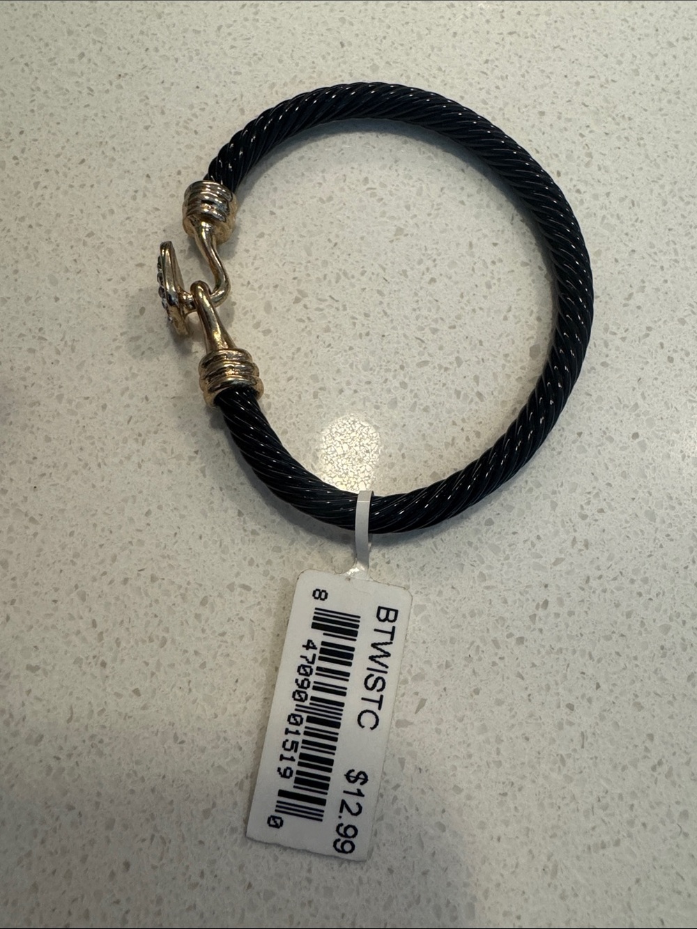 Jubilee Black Cable Bracelet with Gold-tone Pavé Square Accent
